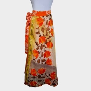 Earthbound Trading Co. Maxi Wrap Skirt Floral Print Orange Bohemian Festival